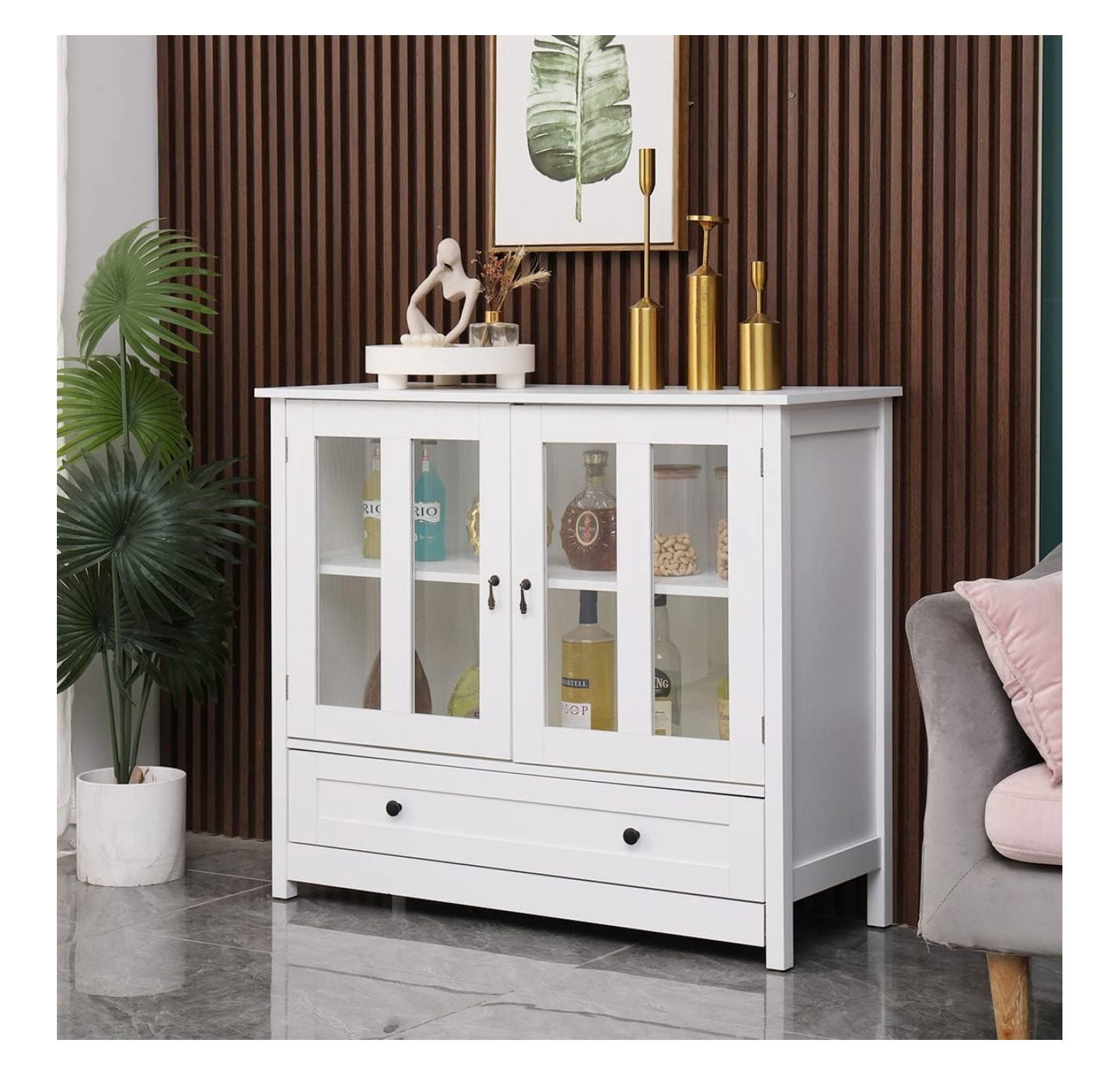 white sideboard with glass doors