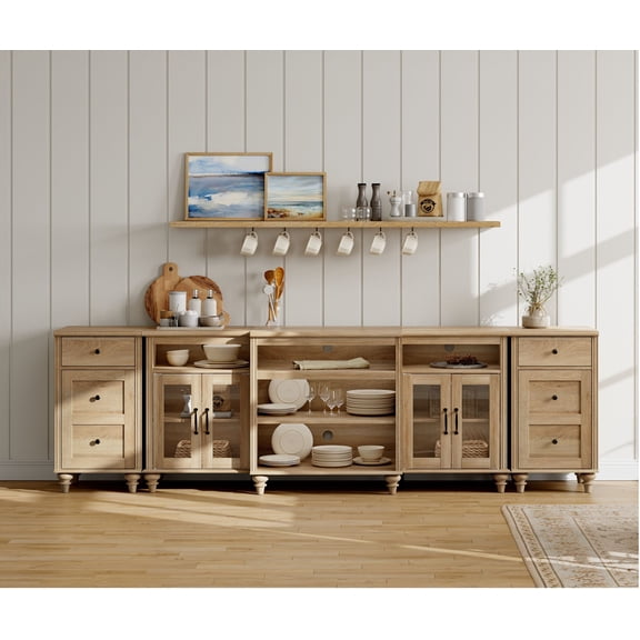 Large Buffet Cabinet With with Power Outlets & USB Ports, Oak