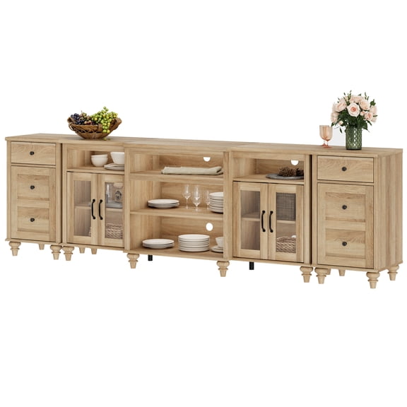 Large Buffet Cabinet With with Power Outlets & USB Ports, Oak