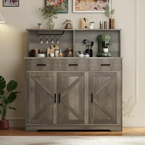 Large Buffet Storage Cabinet, Farmhouse Kitchen Sideboard Buffet with 3 Drawers and 3 Doors, Wood Wine Bar Coffee Bar Cabinet with Microwave Stand for Kitchen, Living Room