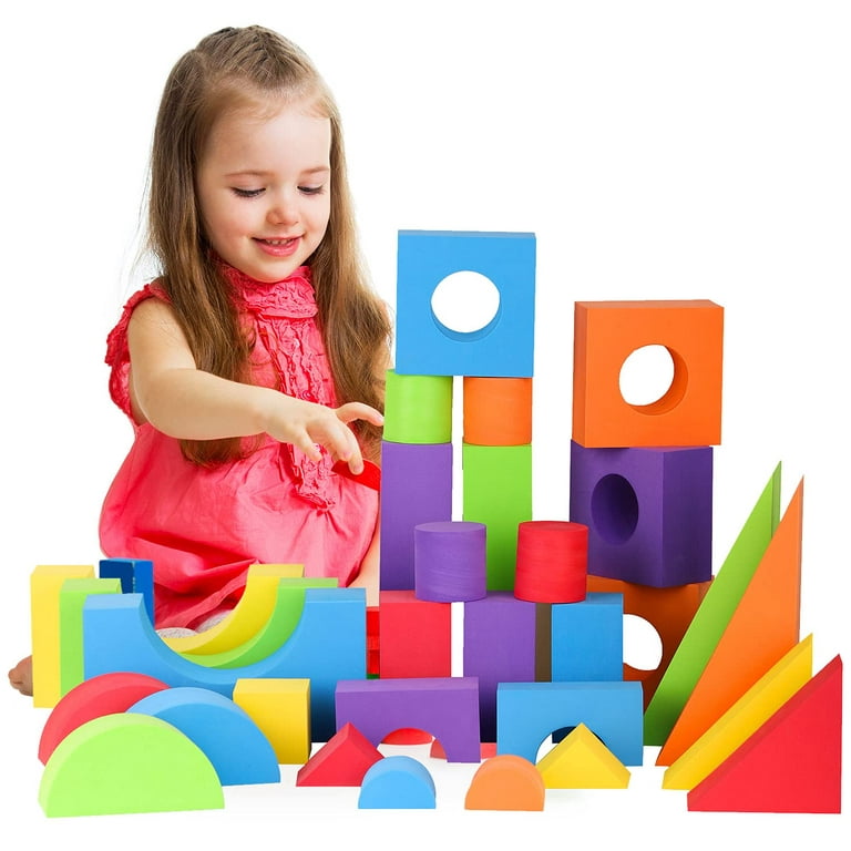 Large Building Foam Blocks for Toddlers – Giant Jumbo Big Building Blocks –  Variety Shapes and Colors – Waterproof, Washable, Stackable, Non-Toxic