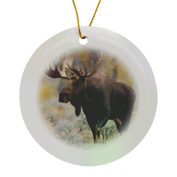 3drose, Large Bull Moose, Grand Teton National Park, Wyoming, Circle Porcelain Ornament