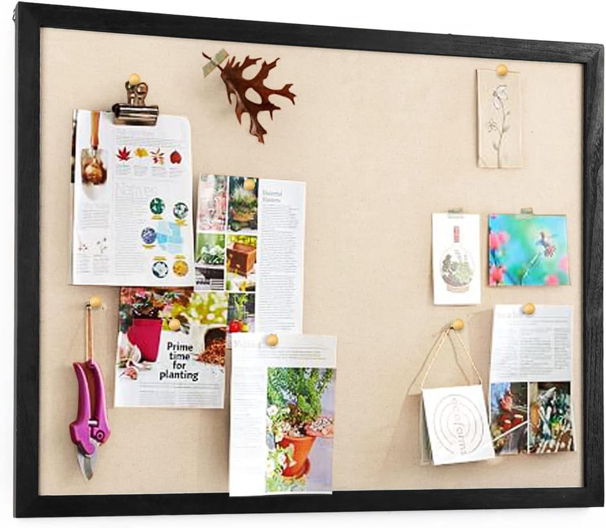 Large Bulletin Board 23x18 inch with Linen Wood Boards Wall Decor Hanging Pin Wood Framed Display Bulletin Cork Photo Picture Board Light for Room School Office,Black
