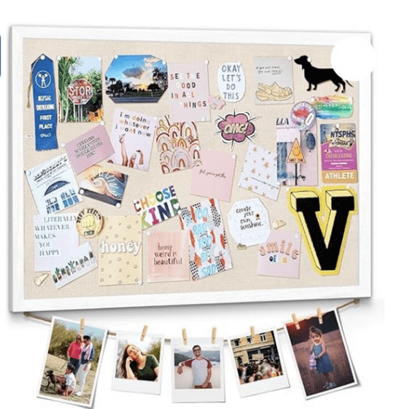 Large Bulletin Board 23x18inch with Linen Rope Cork Boards Wall D r Picture Framed Display Board Hanging Pin Board Vision Board Bulletin Cork Board for School Office Room Home Vintage White