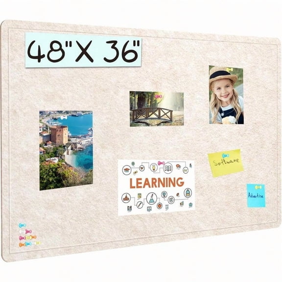 Large Bulletin Board 48 X 36 Inches Felt Board Notice Pin Board 4' X 3'Cork Board Alternative For Wall SelfAdhesive Vision Board Mood Board Foldable Photo Board With 30 Pushpin Oatmeal