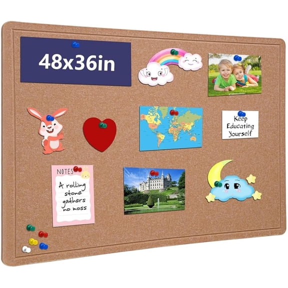 Large Bulletin Board, 48 X 36 inches Cork Board with 30 Pushpin, 4' x 3' Felt Cork Board Notice Pin Board, Self-Adhesive Vision Board Mood Board Foldable Photo Board for Wall - Ginger Yellow