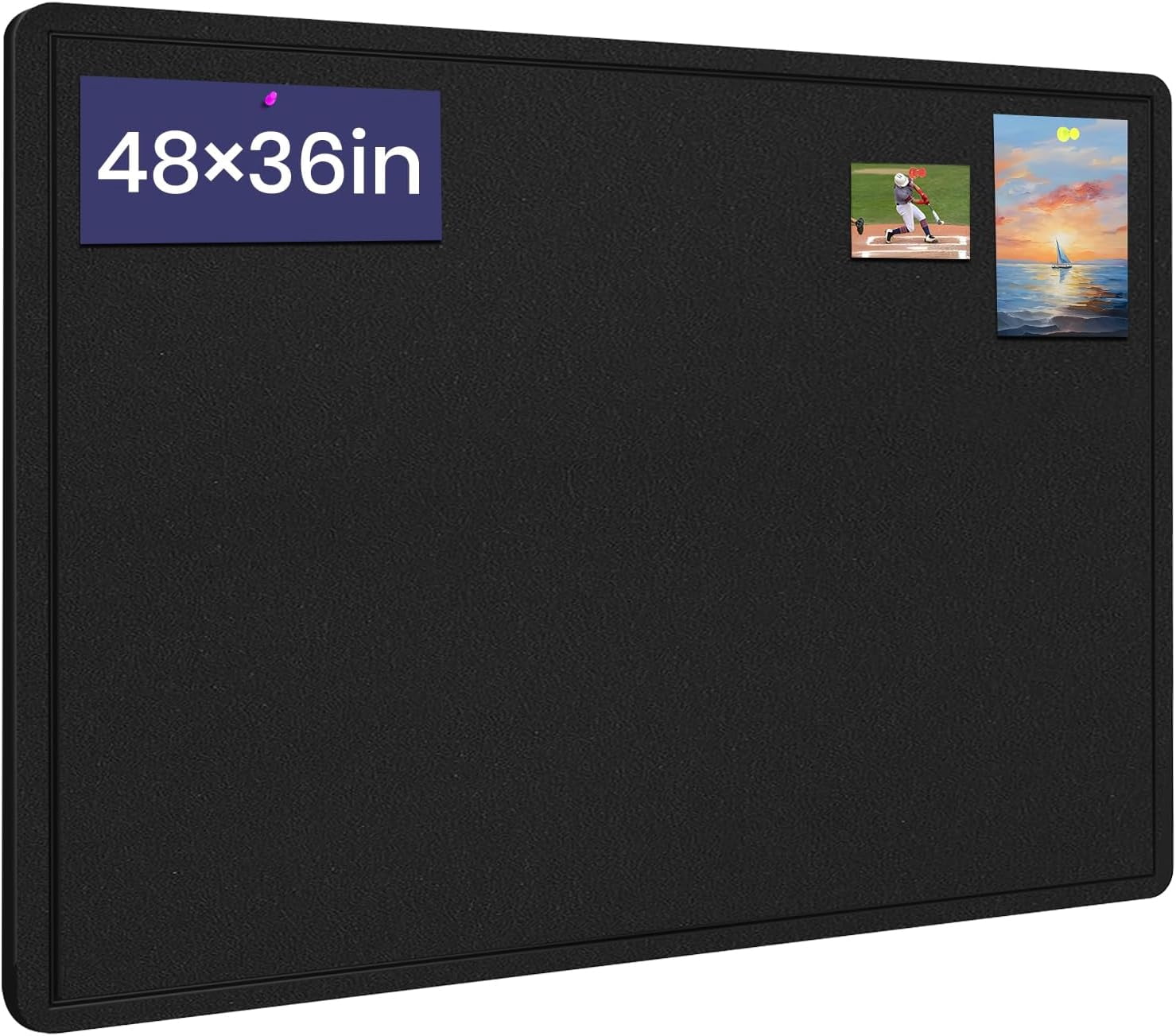 Large Bulletin Board, 48 X 36 inches Felt Board Notice Pin 4' x 3'Cork Alternative for Wall, Self-Adhesive Vision Mood Foldable Photo with 30 Pushpin (Black)