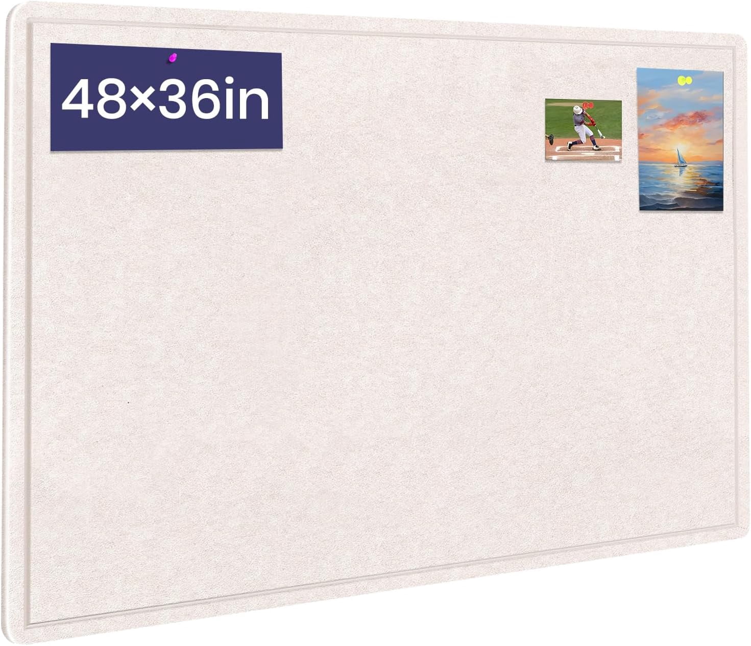Large Bulletin Board, 48 X 36 inches Felt Board Notice Pin Board, 4' x 3'Cork Board Alternative for Wall, Self-Adhesive Vision Board Mood Board Foldable Photo Board with 30 Pushpin (Oatmeal)