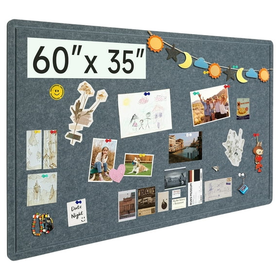 Large Bulletin Board, 60 X 35 Inches Felt Board Notice Pin Board, Cork Board Alternative, Foldable Photo Display Felt Board with Self-Adhesive Tape and 36 PushPins