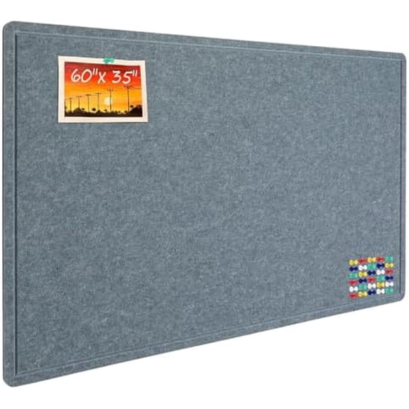 Large Bulletin Board, 60 X 35 Inches Foldable Felt Board Notice Pin Board, Cork Board Alternative, Photo Display Felt Board with Self-Adhesive Tape and 36 PushPins$$Office