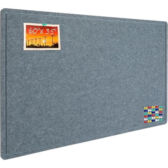 Large Bulletin Board, 60 X 35 Inches Foldable Felt Board Notice Pin Board, Cork Board Alternative, Photo Display Felt Board with Self-Adhesive Tape and 36 PushPins