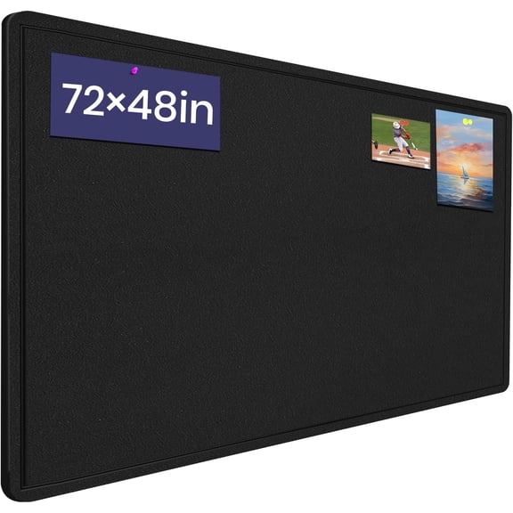 Large Bulletin Board - 72 X 48 inches Cork Board with 30 Pushpin, 6' x 4' Felt Cork Board Notice Pin Board, Self-Adhesive Vision Board Mood Board Foldable Photo Board for Wall (Black)