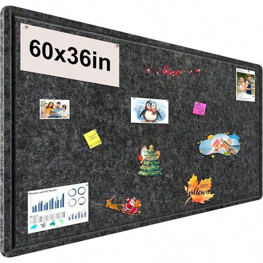 Large Bulletin Board Foldable 60x36 Inches Cork Board Alternative Large Felt Board Decorative Pin Board For Wall Foldable Photo Board SelfAdhesive Vision Board With 36 Pushpins Dark Gray