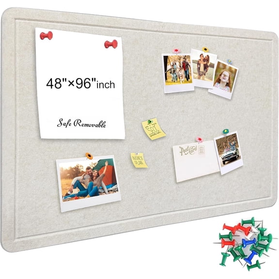Large Bulletin Board - Foldable 96x48 Inches Cork Board Alternative with 20 Push Pins and 237 Pcs Glitter Letters, 8' x 4' Self-Adhesive Felt Bulletin Board for Wall, Home Office Decor Grey,96" x 48"
