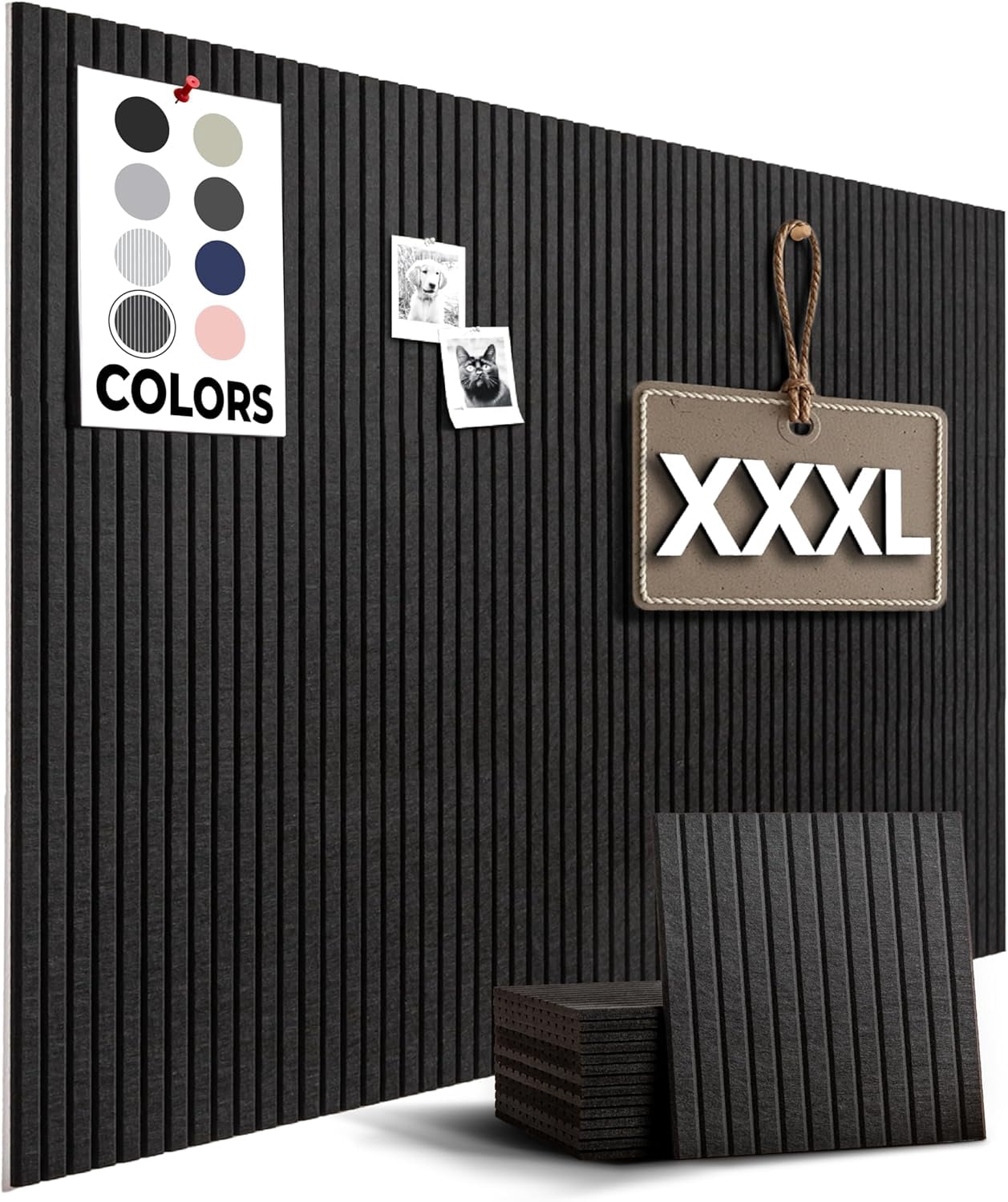 Large Bulletin Board, Tack Board, 59"x36" | 15 Pack | Wall Pin Board, Cork Board Alternative for Walls, Tablero de Corcho para Pared, Cord Board for Wall (Black Slats)