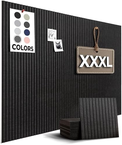 Large Bulletin Board, Tack Board, 59"x36" | 15 Pack | Wall Pin Board, Cork Board Alternative for Walls, Tablero de Corcho para Pared, Cord Board for Wall (Black Slats)