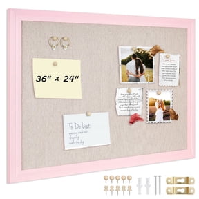 Large Bulletin Cork Board Linen-Covered, 24 "x 36" Poster Board Message Board for Wall Decor for Home Office, Wall Mounted Pin Board Picture Board, Pink Wood Frame