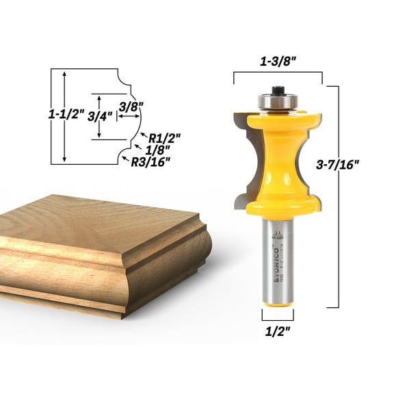 Large Bullnose & Bead Router Bit Column Face & Chair Rail Molding - Yonico 13100
