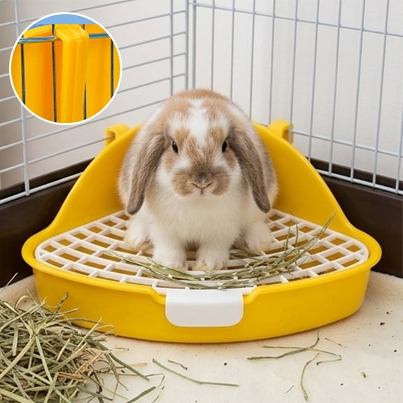 Large Bunny Litter Box, Spill Proof Tip Proof Toilet for Rabbit Chinchilla Guinea Pig, Urine Waste Tray for Cage Blue Pink Yellow