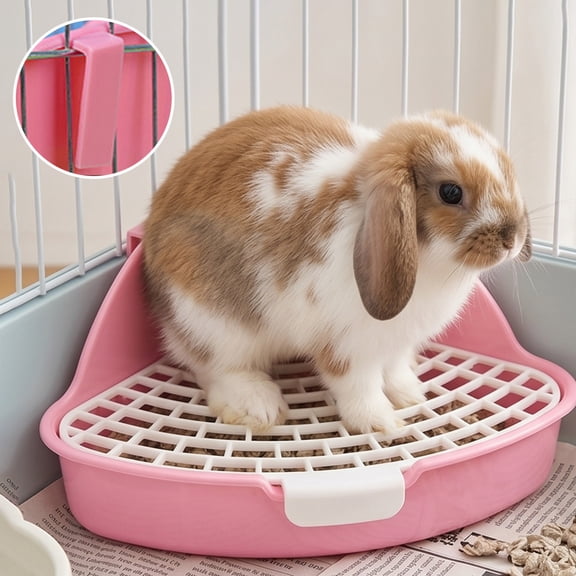Large Bunny Litter Box, Spill Proof Tip Proof Toilet for Rabbit Chinchilla Guinea Pig, Urine Waste Tray for Cage Blue Pink Yellow