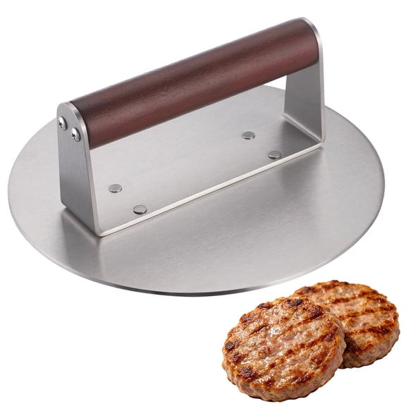 8.5 in Large Burger Press, Round Stainless Steel Grill Press, Hamburger Smasher Tool with Beechwood Handle, Flat Meat Pressing Tool Burgers, Bacon, Steak