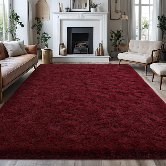 Large Burgundy Red Rugs for Living Room, 5x7 Large Fluffy Dark Red Area Rug for Bedroom, Thick Plush Carpet for Boys Kids Girls Bedroom, Non Slip Rectangle Fluffy Big Carpets for Home Decor
