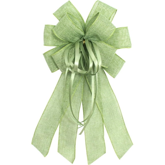 Large Burlap Bow for Wreath, Easter Farmhouse Burlap Fabric Wreath Bow for Front Door Decor Spring Pink Tree Topper Ornament Decorative Bow with String for Wedding Holiday Party Decor 1Pcs