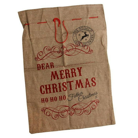 Large Burlap Santa Claus Sack Christmas Stocking Drawstring Gift Bag Storage