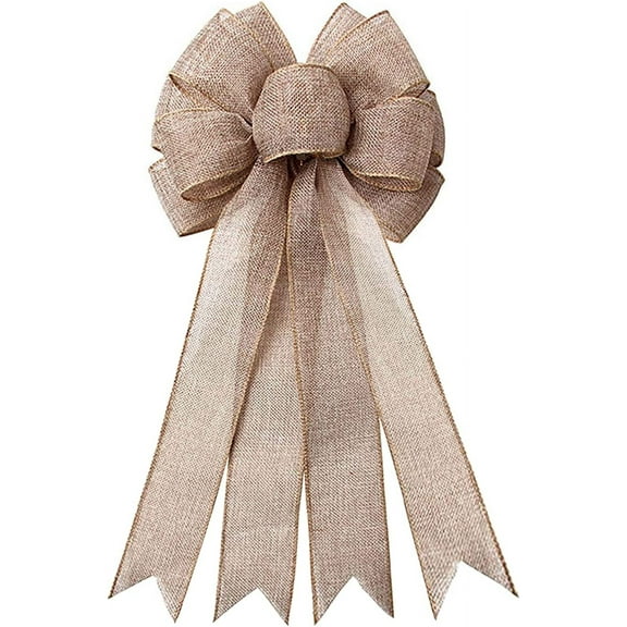 Large Burlap Wreath Bow Rustic Jute Christmas Tree Topper for Wedding Holiday Birthday Party Decoration