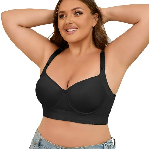 Large Bust Plus Size Bras for Women Full Coverage Push Up Soft Seamless Regular High Impact Sticky Bra Black
