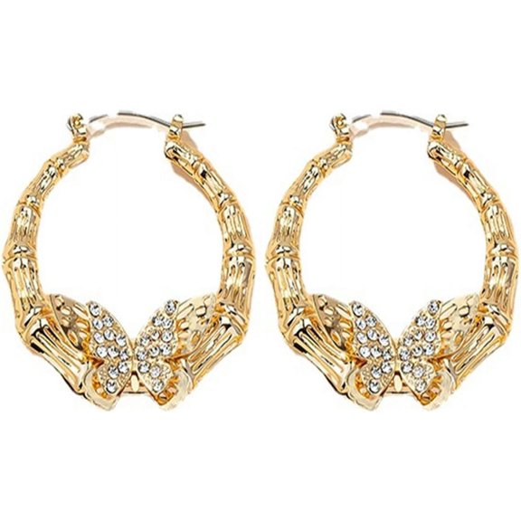 Large Butterfly Leopard Pattern Bamboo Hoop Earring Statement Punk Oversized Geometric Circle Round Animal Insect Earring for Women Retro Exaggerated Jewelry Birthday Gift