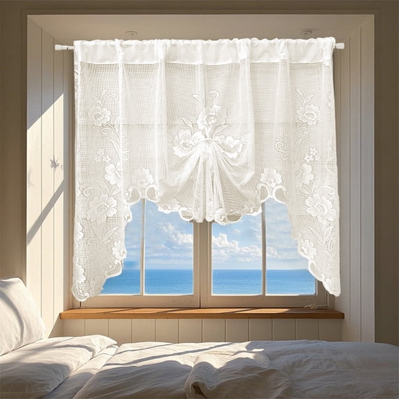Large Butterfly Pull Up Curtain, 70x39 Inch Floor Length Sheer Curtain with Tension Rod, No Drill Doorway and Window Covering, Light Filtering Living Room Divider, Elegant Home Decor Gift