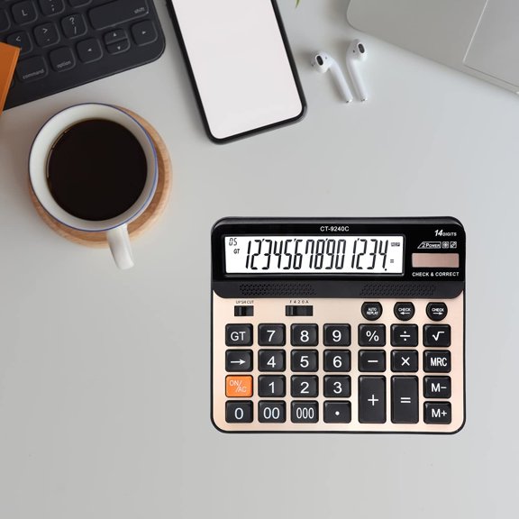 Large Button Calculator,Large LCD Display 14 Digits Desktop Check&Correct Electronic Calculator(CT-9240C)$$Office
