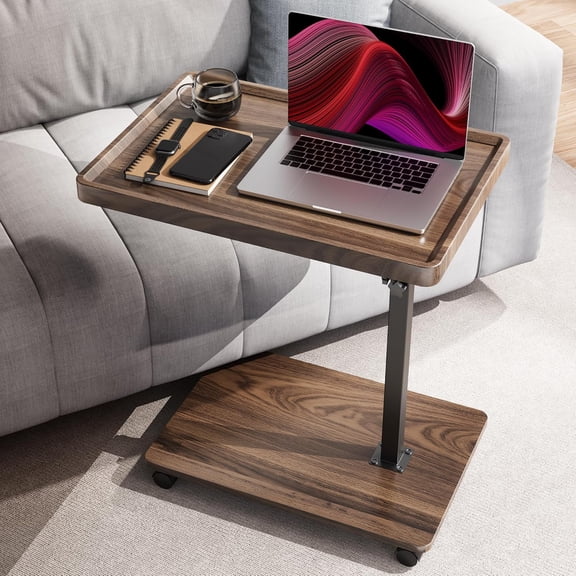 Large C-Shaped End Table, Swivel TV Tray, Couch Side Table Wood | Adjustable Height 360 Swivel, Slide Under Sofa, Multi-Use Couch/Bed/Overbed Table, Small TV Dinner Tray For Couch Dining