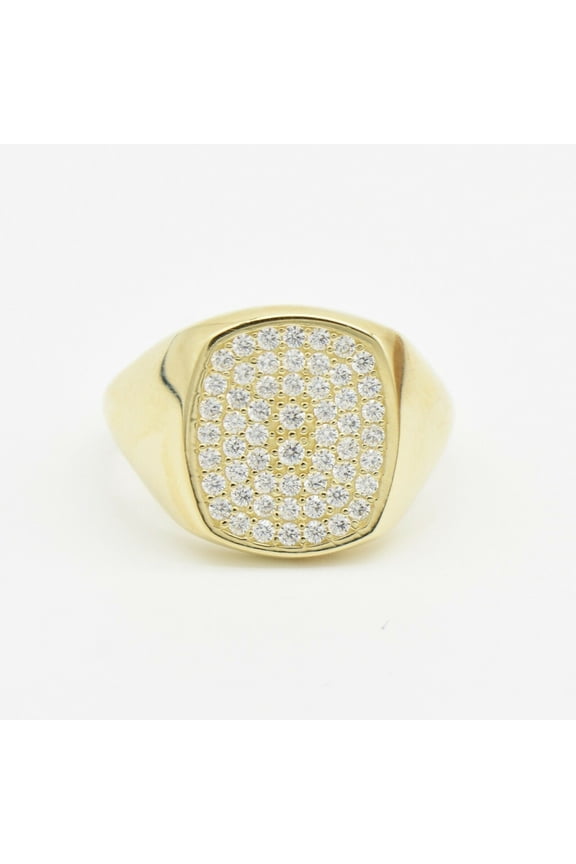 CZ Large Square Signet Unisex Adult Ring 10K Yellow Gold, 3.35 Gr – Goldum NYC