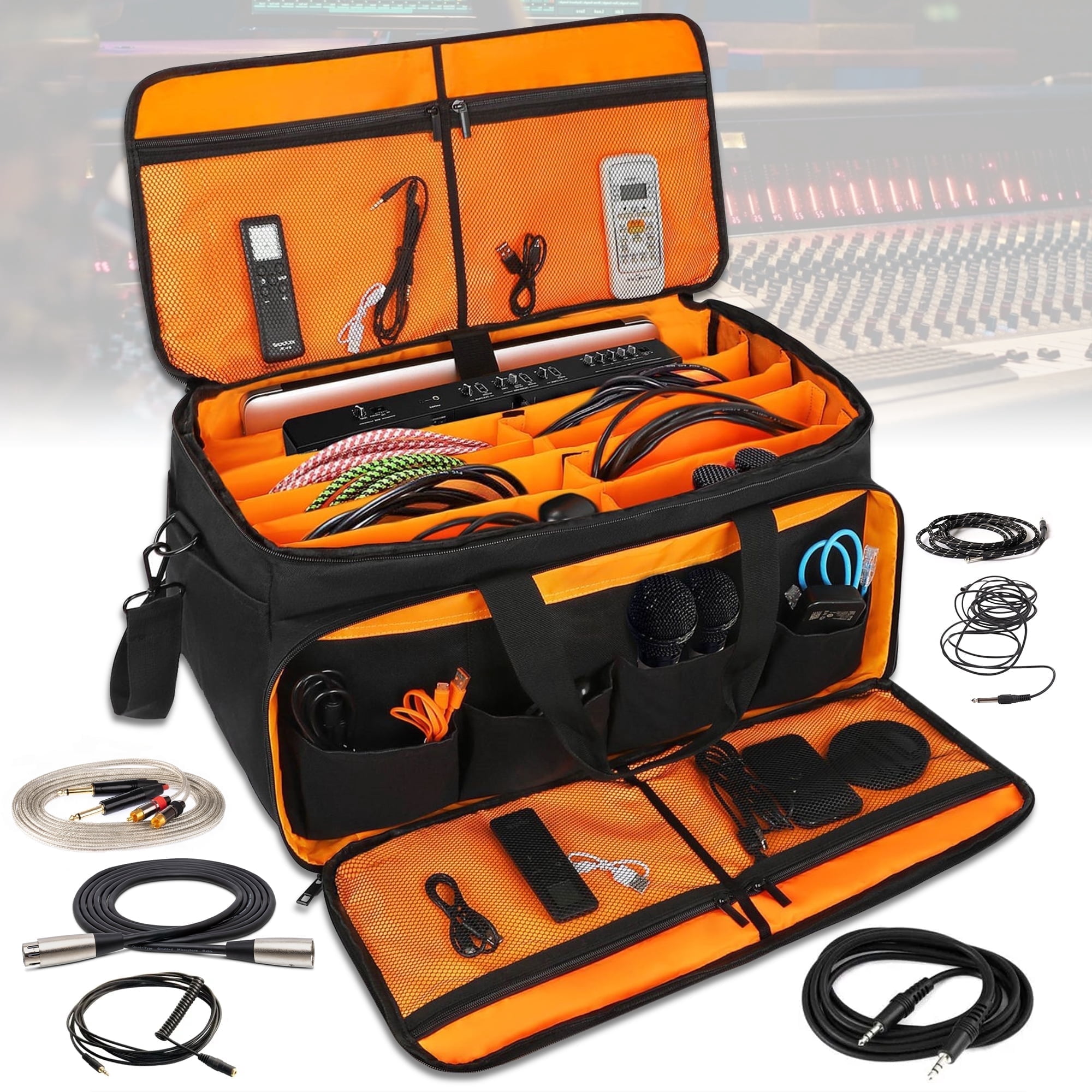 Talrizio Large DJ Cable File Bag for Musicians - Gig Bag with Dividers ...