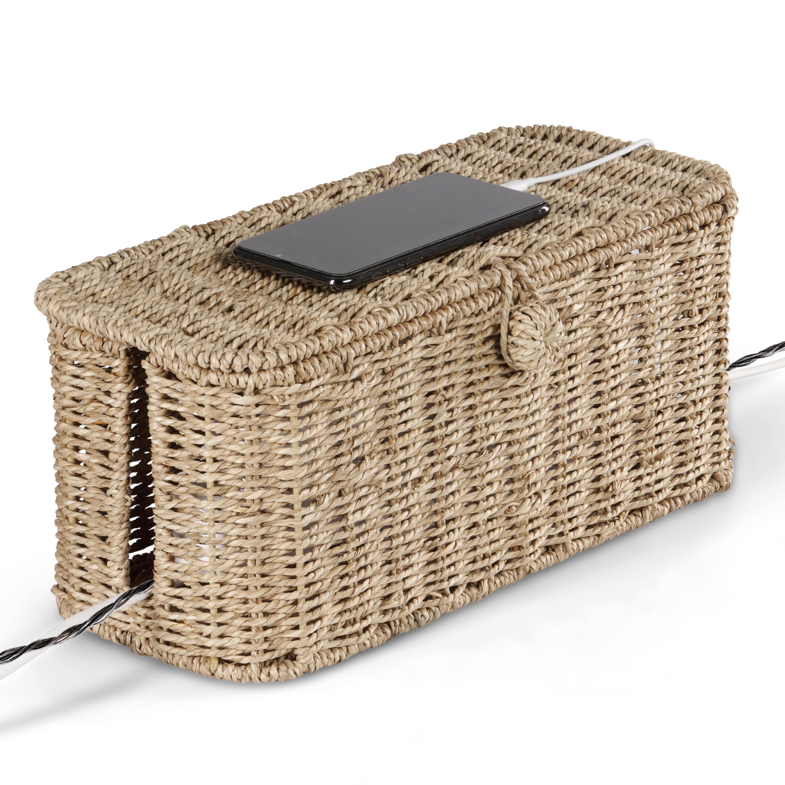 Large Cable Management Box  Rattan Cord Organizer Boxes For Power Strip - 2 Open Slots Cords Hider Tv Wires Computer Router Usb Hub And Under Desk