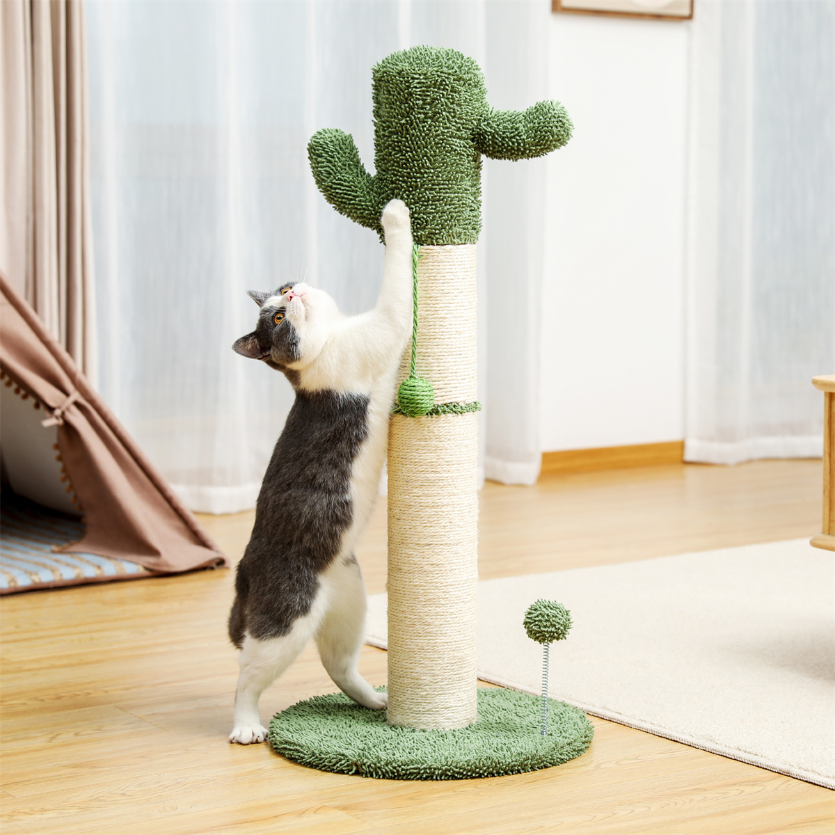 Large Cactus Cat Scratching Post, Cat Scratcher with Natural Sisal