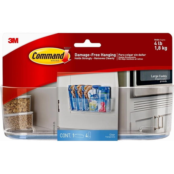 Large Caddy, Holds up to 4 lb, 8.6" x 3.1" x 3", 1 Caddy with 4 Command Strips, Damage Free Organization Wall Mount to Cabinet, Kitchen, Pantry, Closet, or Under Sink