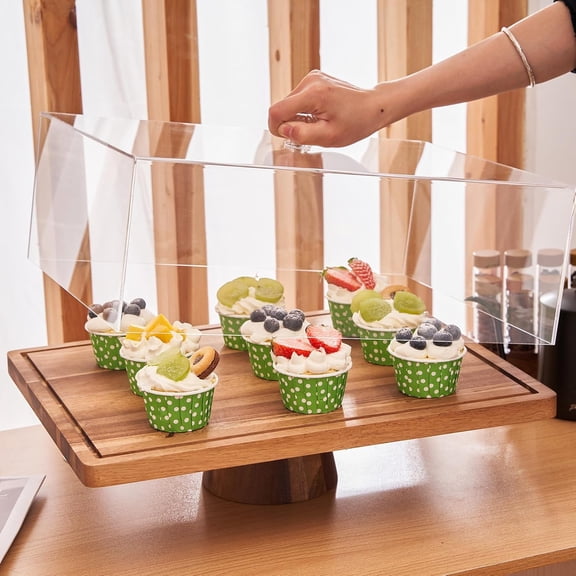 Large Cake Stand with Lid, 17″ Rectangular Multi-Functional Cake Holder, Acacia Solid Wood 2-in-1 Dessert Table Display Set, Charcuterie Board for Cheese ,Fruit Platter, Acrylic Cake Dome Cover