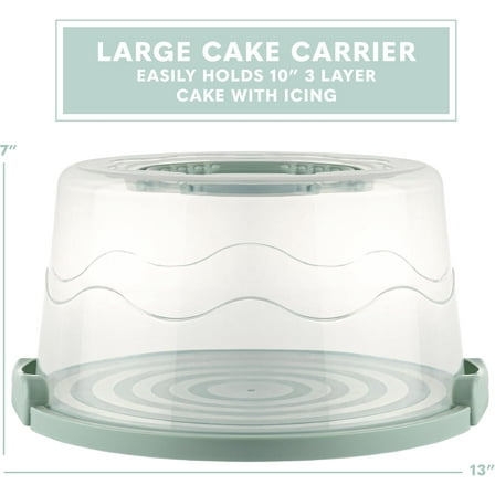 Large Cake  with Lid and Foldable Handles - Multifunctional Serving Platter - Green 13 x 13 x  Inch