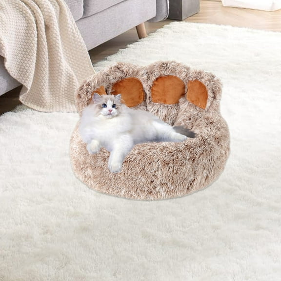 Large Calming Pet Bed Faux Fur Cushion with Raised Edge for Small Medium Dogs Cats Size 19.68x19.68x3.93 Inches (Brown)