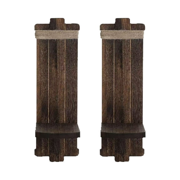 Large Candle Holder Wall Decoration with Rustic Wooden Design, Two Sets of Floating Shelves for Fireplace or Living Room, Brown Color