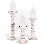 Large Candle Holders for Pillar Candles - Rustic Farmhouse Style Home Decor - Perfect for Table Centerpieces, Coffee Table or Fireplace Mantel - 3 Piece Set - Rustic White