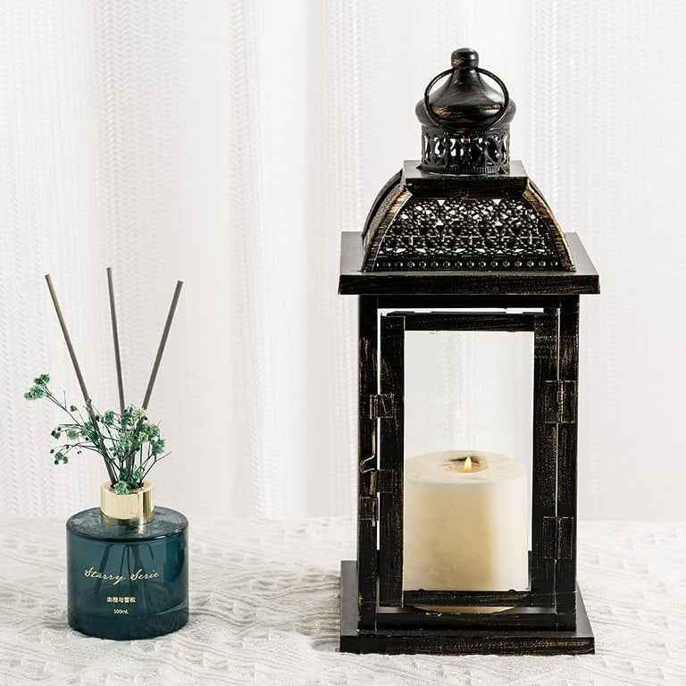 Large Candle Lantern Decorative 14.4 inch Outdoor Lantern with Clear Glass Vintage Metal Candle Holders Outdoor Patio Wedding Christmas Spring Decor