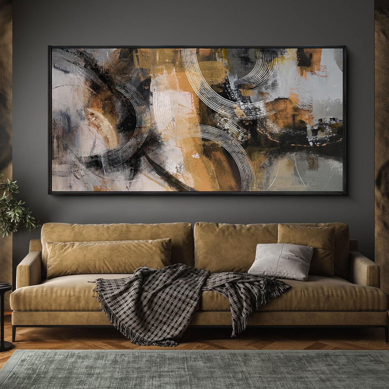 LAOTOART Modern Abstract Canvas Wall Art – Large Teal & Yellow Painting 29x59 Inches, Ready To Hang 4 thumbnail image