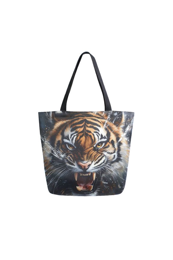 Large Canvas Bag 13.5x5.1x15 Inch Canvas Bag Shopping Canvas Bag Suitable For Outing Shopping Travel Out Of Large Capacity Storage Fierce Big Tiger