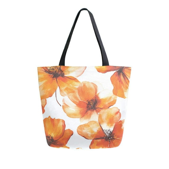 Large Canvas Bag 13.5x5.1x15 Inch Canvas Bag Shopping Canvas Bag Suitable For Outing Shopping Travel Out Of Large Capacity Storage Orange Flower
