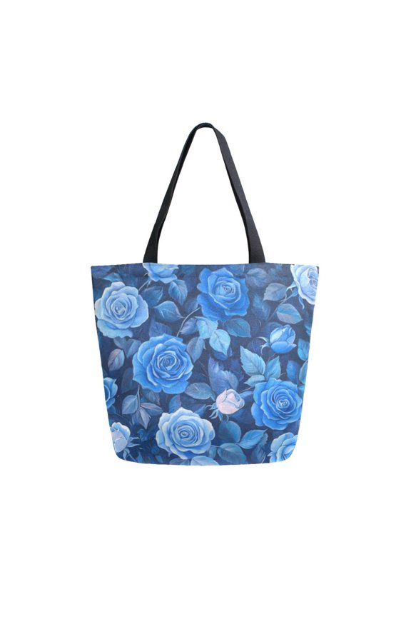 Large Canvas Bag 13.5x5.1x15 Inch Canvas Bag Shopping Canvas Bag Suitable For Outing Shopping Travel Out Of Large Capacity Storage Pretty Blue Roses