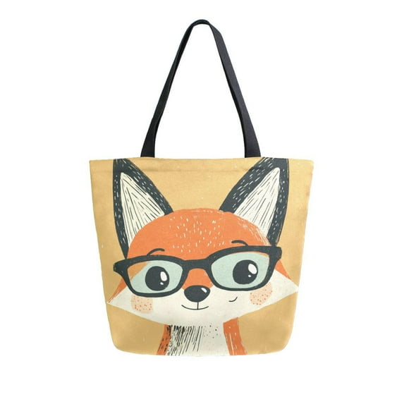 Large Canvas Bag 13.5x5.1x15 Inch Canvas Bag Shopping Canvas Bag Suitable For Outing Shopping Travel Out Of Large Capacity Storage Pretty Cartoon Fox